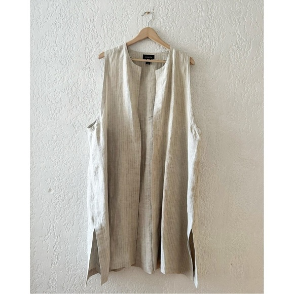 Eskandar Linen Vest Duster Sleeveless Longline Pinstripe Lagenlook Designer 0/ 8 - Picture 1 of 7
